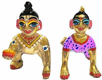 Idolsplace Brass Hand Painted Baby Radha Rani with Laddu Gopal 2000gm Decorative Showpiece  -  24 cm(Brass, Gold)