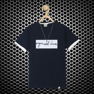 BUKKL Typography Men Round Neck Navy Blue T-Shirt