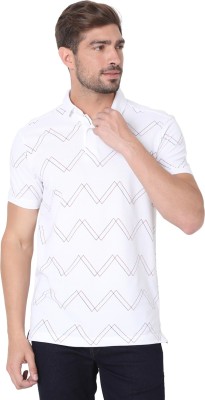 MUFTI Geometric Print Men Polo Neck White T-Shirt