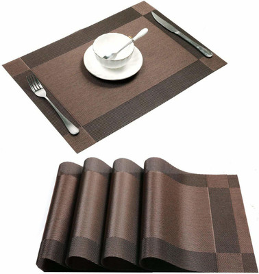 Groki Rectangular Pack of 6 Table Placemat(Brown, PVC)