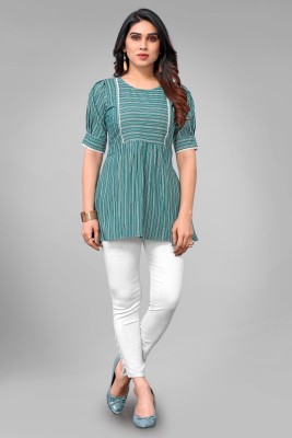 Thredle creation Casual Striped Women Green Top