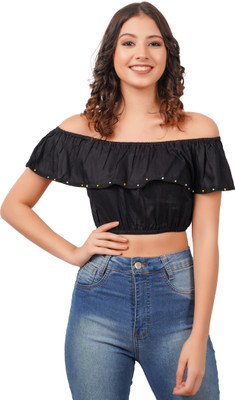 KALPNAVYA FASHION Casual Solid Women Black Top
