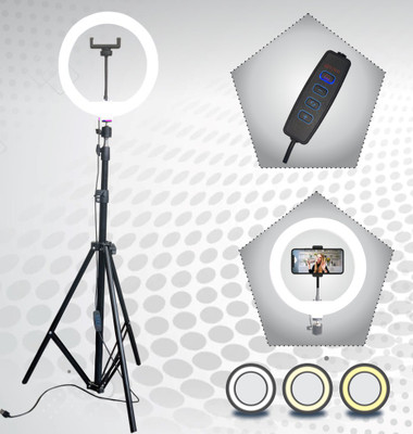 JAMMY ZONES Big 7 fit Tripod Stand with 10 Inches LED Ring Light-Live Stream Phone Holder Tripod, Tripod Kit(Black, Supports Up to 1999 g)
