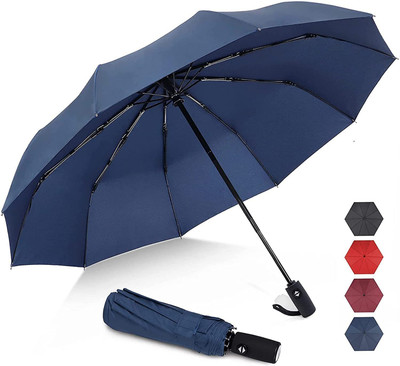 promise plus group 3 Fold Fully Automatic Rain UV Protection Portable Foldable Tiny Travel Folding Umbrella(Blue)