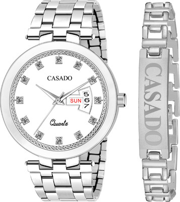 Casado Branded Bracelet | Diamond Studded Dial | 3D Cut Glass | Combo Day and Date Branded Bracelet | Diamond Studded Dial | 3D Cut Glass | Combo Day and Date Analog Watch  - For Men