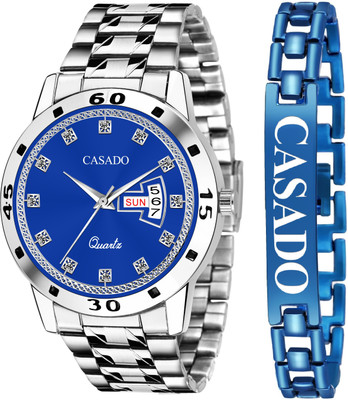 Casado Branded Bracelet | Diamond Studded Dial | 3D Cut Glass | Combo Day and Date Branded Bracelet | Diamond Studded Dial | 3D Cut Glass | Combo Day and Date Analog Watch  - For Men