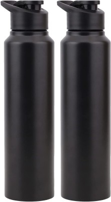 KARFE 1000 ml Stainless Steel Sports/Sipper Water Bottle (Set of 2, Black, Chrome) 1000 ml Bottle(Pack of 1, Black, Steel)