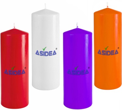 ASIDEA Set of 4 Pillar Candle for Home Decor, BIrthday decoration Candle(Red, White, Purple, Orange, Pack of 4)