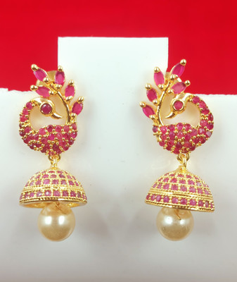 PBM CREATIONS Peacock Gold plated Covering Impon 5 Metal/ 5 pon AD CZ stone Jhumki KAMMAL Copper Jhumki Earring