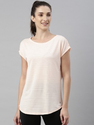 Enamor Solid Women Round Neck Pink T-Shirt