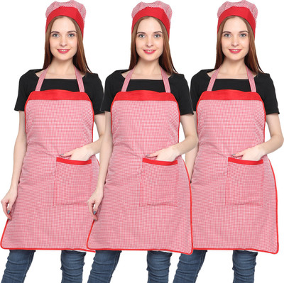 JMI Polyester Chef's Apron - Free Size(Red, Pack of 3)