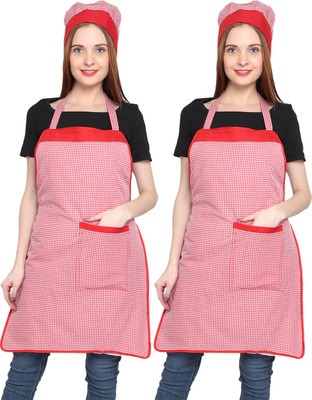 JMI Polyester Chef's Apron - Free Size(Red, Pack of 2)