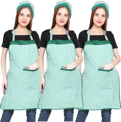 JMI Polyester Chef's Apron - Free Size(Green, Pack of 3)