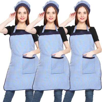JMI Polyester Chef's Apron - Free Size(Blue, Pack of 3)