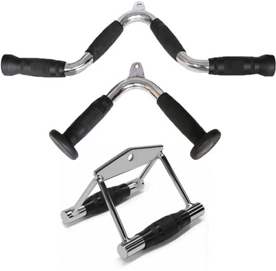 SSG Combo : Triceps V Shaped Handle Bar, V Handle Full Grip and Seated Rowing Handle Multi-training Bar(Silver, Black)