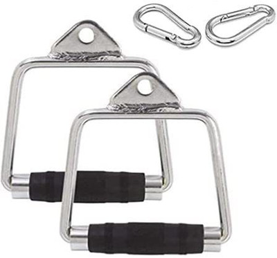 Dinetic Pro-Grip Solid Steel D Handle 1 Pair with 2 Safety Lock Multi-training Bar(Silver, Black)