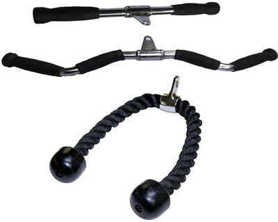 Dinetic Combo - Tricep Straight Lat Bar, Zig Zag Curl Bar Handle and Tricep Rope Multi-training Bar(Silver, Black)