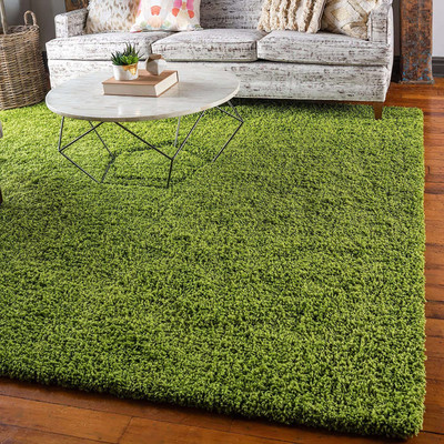 AyanCarpets Green Polyester Carpet(2 ft,  X 4 ft, Rectangle)
