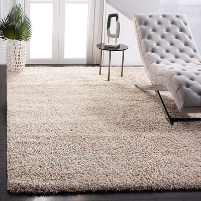 Shag Weaving Beige Polyester Carpet(2 ft,  X 3 ft, Rectangle)