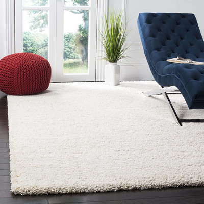 Shag Weaving White Polyester Carpet(3 ft,  X 5 ft, Rectangle)
