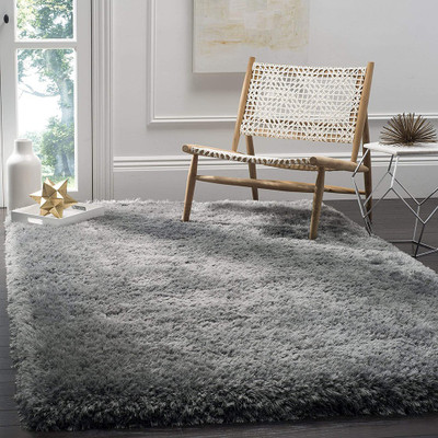 Shag Weaving Grey Polyester Carpet(2 ft,  X 6 ft, Rectangle)