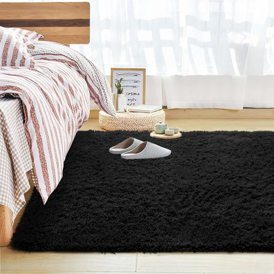 Acarpet Black Polyester Carpet(5 ft,  X 7 ft, Rectangle)