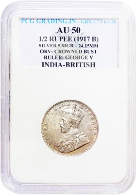 Prideindia 1/2 Rupee (1917 B) Ruler: George V British India PCG Graded Old and Rare Coin Modern Coin Collection(1 Coins)