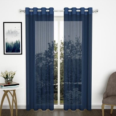 Story@home 275 cm (9 ft) Polyester Semi Transparent Long Door Curtain (Pack Of 2)(Striped, Navy Blue)