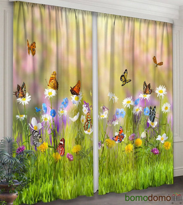 Vmd 274 cm (9 ft) Long Door Polyester Room Darkening Curtain (Pack Of 2)(Green, Floral)
