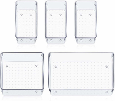 Zeinwap 5 Compartments Acrylic Desk Drawer Organizer Trays Various Size Bathroom Organizer Storage Tray(Clear)