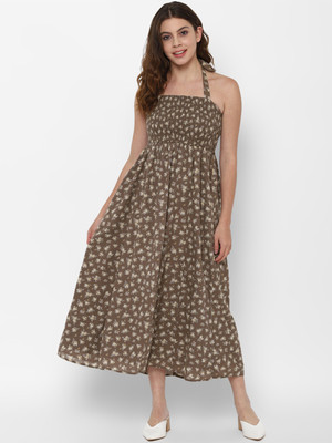 American Eagle Outfitters Women A-line Brown Maxi/Full Length Dress