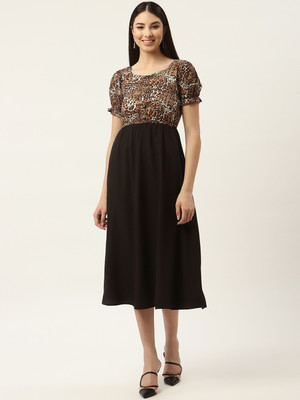 SLENOR Women A-line Multicolor Midi/Calf Length Dress