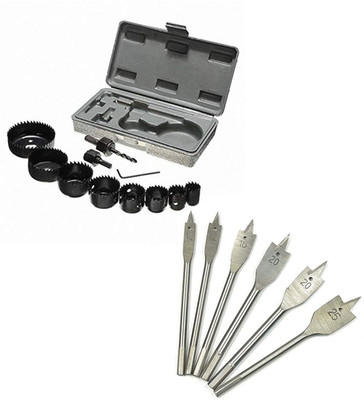 Kshivi Drill Bit Set Holesaw 11pcs Woodworking Hole Saw Drill Bit Kit And 6 Pcs Flat Drill Bit Drilling Tool Wood Thin Alloy Metal Cutter Core Drill Bits