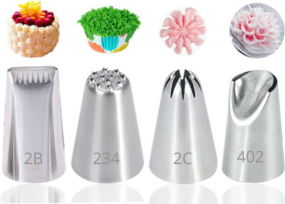 hussaini mart 2C Sunflower Basket Grass DIY Cream Rose Flower Piping Nozzles Stainless Steel Cupcake Pastry Tips Nozzle Bakery Cake Decoration Tool Set (Pack of 4)4 Stainless Steel Multi-opening Icing Nozzle(Silver Pack of 4) hussaini mart 2C Sunflower Basket Grass DIY Cream Rose Flower Piping Nozzles Stainless Steel Cupcake Pastry Tips Nozzle Bakery Cake Decoration Tool Set (Pack of 4)4 Stainless Steel Multi-opening Icing Nozzle(Silver Pack of 4)