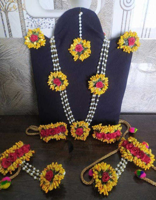 Anshiba Creation Fabric Yellow, Pink Jewellery Set(Pack of 1)