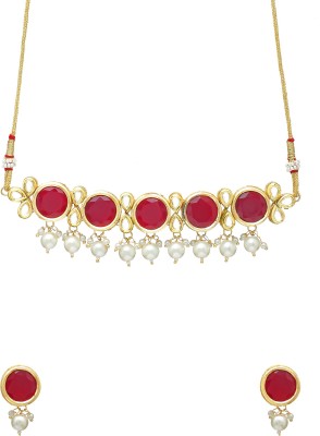 YELLOW CHIMES Brass Gold-plated Red Jewellery Set(Pack of 1)