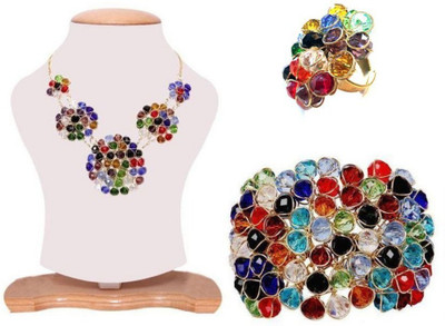 Ruhani Oxidised Silver, Glass, Alloy Gold-plated, Sterling Silver Multicolor Jewellery Set(Pack of 1)