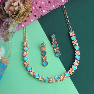 Atasi International Alloy Gold-plated Rose Gold, Blue Jewellery Set(Pack of 1)