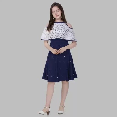 NFC FASHIONS Girls Midi/Knee Length Casual Dress(Blue, Half Sleeve)
