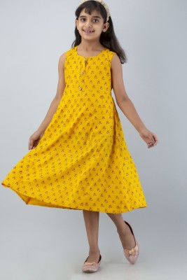 DMP FASHION Indi Girls Calf Length Casual Dress(Yellow, Sleeveless)