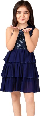 naughty ninos Girls Midi/Knee Length Casual Dress(Blue, Sleeveless)