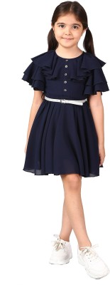 naughty ninos Girls Midi/Knee Length Casual Dress(Blue, Half Sleeve)