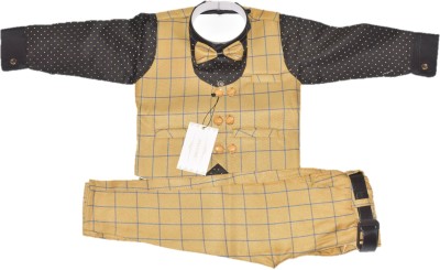 BHAVANIZ Baby Boys Party(Festive) Waistcoat Pant, Shirt(Beige)