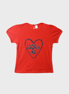 ME N MY Baby Girls Typography, Printed Pure Cotton Regular T Shirt(Red, Pack of 1)