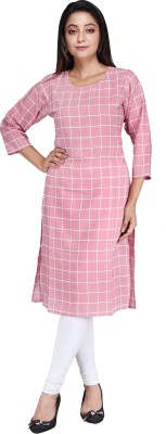 NOHA FASHION Women Checkered Straight Kurta(Pink)