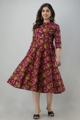 MANVIK FASHION Women Printed Anarkali Kurta(Maroon)