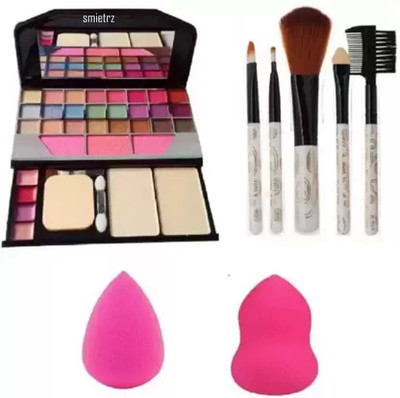 SMIETRZ Makeup kit +Makeup Brush + 2 Pc Blender Puff Combo (Pack of 4)