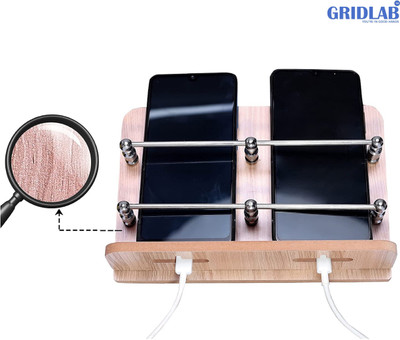 Gridlab Wooden Double Mobile Holder Stand for Phone Charging, Remote Holding Mobile Holder