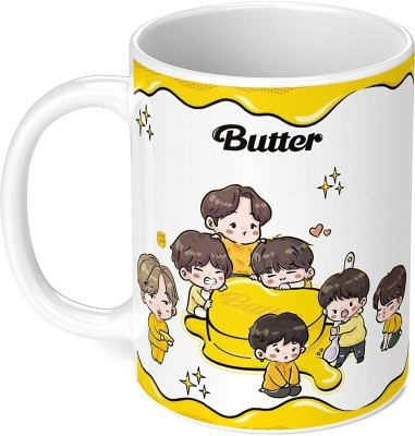 Giftspedia BTS CARTOON THEME White Ceramic Coffee (350 Ml)Best Gift for BTS Lovers 01 Ceramic Coffee Mug(350 ml)