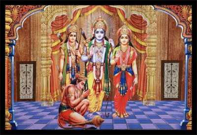 IVOKE Shri Ram Darbar / Ram Sita with Laxman and Hanuman Ji Wall Decor Painting Digital Reprint 12 inch x 18 inch Painting(With Frame)